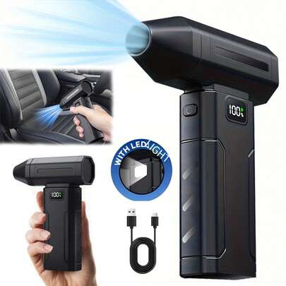 10万转/分钟迷你涡轮风扇，强劲电动吹风机，配备无刷电机，涡轮喷射风扇，5档可调速，便携式USB充电除尘器，适用于汽车和车道。