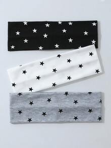 3件套 时尚女士五角星图案柔软防滑发带，弹性瑜伽运动发饰，日常百搭 - 彩色 - 查看 3