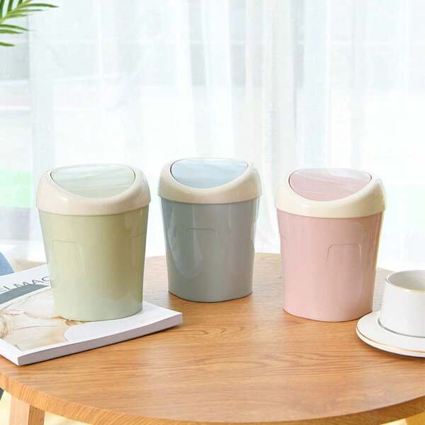 2 Pcs Plastic Mini Wastebasket Trash Can With 120 Trash Bags, Tiny Desktop Waste Garbage Bin With Swing Lid For Home, Office, Kitchen, Vanity Tabletop, Bedroom, Bathroom (Blue + Green)