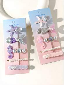 5pcs/Set Girls' Mermaid Princess Hair Accessories, Starfish Hair Clips, Bangs & Side Hairpins, Hair Claws - Multicolor - View 2