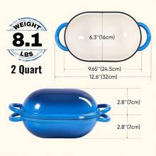 Ollas De Cocina, 2 QT Oval Dutch Oven Bread Baking, Enamelled Cast Iron Bread Oven Sourdough, Sourdough Loaf Pan With Lid, Heavy-Duty Non Stick Bread Pan Homemade Bread Baking, Blue - View 3