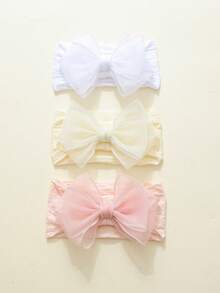 3pcs/Set Baby & Toddler Girls' Silver Trim Extra Large Sheer Bow Headbands, Skin-Friendly High Elasticity Nylon Soft Seamless Non-Irritating Princess Style Wide Headwear, Suitable For Spring And Baby Shower - Multicolor - View 7