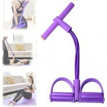 Pilates Resistance Bands With Foot Pedal - 4 Tube Ankle Strap, Suitable For Core, Arm And Leg Training, Multifunctional Fitness Band For Yoga Stretching And Abdominal Muscle Training, Portable Home Gym Equipment With Soft Handles (Durable Elastic Training Rope) - Purple - View 3