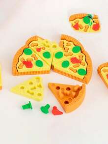 1 Set Of Simulation Box Pizza Shaped Eraser Cartoon Creative Assembly Design Student Stationery One Box Has Seven Small Pieces Suitable As A Small Prize For Students - Pizza Eraser - View 4