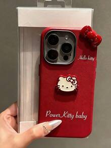 SANRIO 真皮3D蝴蝶和KT猫手机壳，兼容 17 Pro Max、14/16 Plus、15、13、12、11 - 紅色 - 查看 3