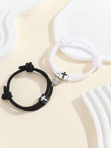 ATLVXJL Bộ 2 vòng tay đôi/tình bạn phát sáng trong bóng tối, mặt dây chuyền hình trái tim, thánh giá, hình vuông trên dây đen trắng, trang sức thường ngày và quà tặng ngày lễ. - Nhiều màu - Xem 7