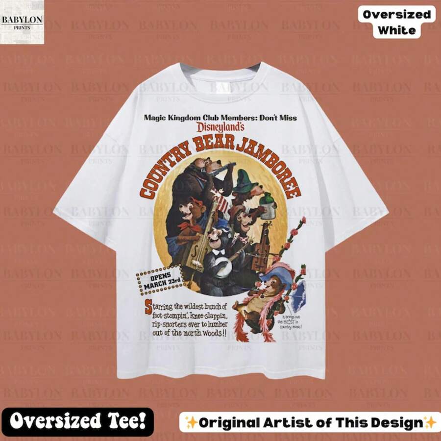 Women's Oversized Country Bear Carnival T-Shirt: Grizzly Manor Country Bear Carnival T-Shirt, Disneyland T-Shirt, Magic Kingdom T-Shirt, Big Al T-Shirt - 白色 - 查看 1