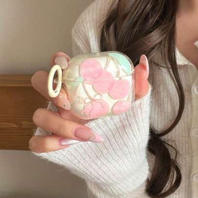 Estuche para auriculares con diseño de cereza rosa y forma circular compatible con Apple Pro3/Pro2/AirPods4/AirPods3/AirPods2, estuche de auriculares de moda para mujeres, estuche de auriculares minimalista, estuche de auriculares Apple, funda de auriculares Apple