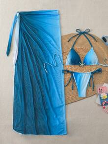 Bộ bikini nữ thời trang mới, kiểu dáng thường ngày, gợi cảm, thanh lịch, cao cấp, phối màu ombre xanh dương và trắng, gồm 3 mảnh, thích hợp cho đi biển, hẹn hò, dự tiệc vào mùa xuân/hè. - Nhiều màu - Xem 3
