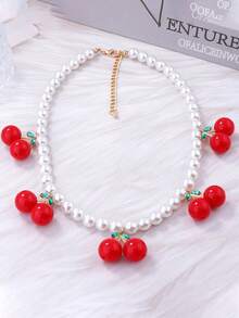 1件装时尚简约仿珍珠水果樱桃项链，百搭优雅女士项链饰品 - 清新櫻桃項鍊 - 查看 5