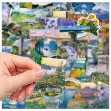 50pcs Oil Painting Sticker Set, Decorative For Furniture, Fridge, TV, Wardrobe, Phone Case, Laptop, Diary, Planner, Skateboard, Guitar - Painting - View 4
