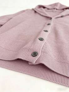 Lightweight Women's Hooded Knit Cardigan, Regular Fit 3/4 Sleeve Front Button Cardigan Sweater, Autumn Women's Clothing First Choice - Rusty Rose - View 5