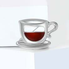 Fashionable Glossy Coffee Cup Brooch Suitable For Women's Unisex Wear, Creative Pin Badge, Casual Party Gift For Friends, Jewelry Accessory EJC9 - 金色 - 查看 3