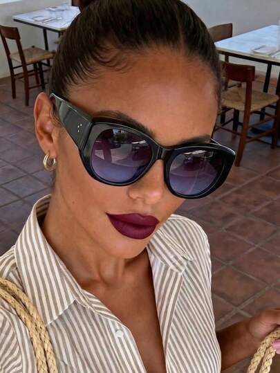 1副女士塑料黑色椭圆形厚框复古个性大码显脸街头时尚Y2K复古时尚眼镜