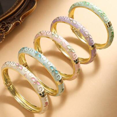 2pcs Vintage Enamel Bracelets, Bohemian Style Metal Bracelets For Women - Exquisite Valentine's Day Gift, Suitable For Daily Wear, Also Suitable As Mother's Day Gift For Mom