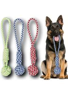 1pc Large Dog Chew & Tug Toy | Thick Braided Rope Ball With Red Striped Fabric Cover | Suitable For Puppy & Adult Dog | High Strength Interactive Tug-Of-War Training Toy - Multicolor - View 1