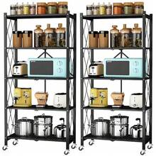 Heavy Duty 5-Tier Metal Storage Rack 2PCS Foldable W/ Wheels Garage Office Rack - As Pic - View 11