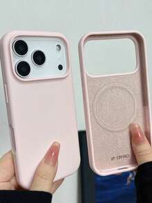 Solid Pink Color Minimalist Liquid Silicone 1pc Minimalist Liquid Silicone Magnetic Wireless Charging Protective Case, Compatible With 17 Air 16 14 13 12 15 Pro Max Plus, With Velvet Camera Protection Women's Day Gift - 奶凍 - 查看 8