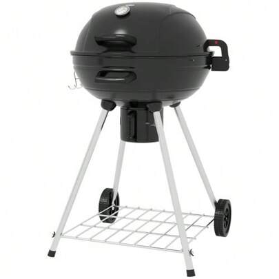Charcoal BBQ Camping Grill With Grill Grate, Wheels, Shelf, Ash Catcher & Integrated Metal Thermometer