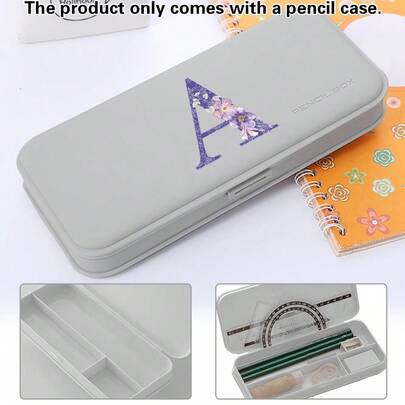 Organisateur de papeterie rigide Boîte à crayons en plastique simple Étui à stylo simple pour élève avec couvercle à charnière et fermeture à pression. Organisateur de rangement pour crayons avec compartiments intérieurs, motif floral violet, pour la maison, l'école et le bureau