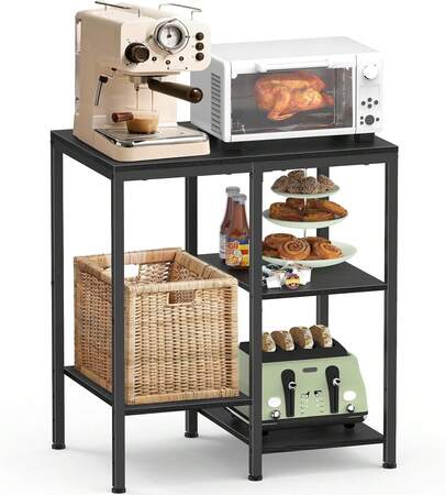 Microwave Stand,4-Tier Adjustable Bakers Rack, Microwave Cart With Storage, Small Coffee Bar Table Appliance Shelf Living Room,Office (Coal-Black)