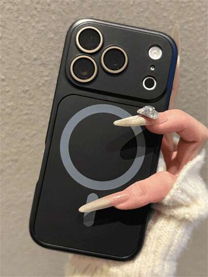 Simple Large Window Camera Lens Protect Magnetic Wireless Charging Phone Case Compatible With IPhone 17 Pro Max 17Pro 16ProMax 15Promax 14 Promax 13PRO Max 16 15 14 Pro 12 Pro Max 11 Minimalist 2 IN 1 Solid Color Matte Shockproof Bumper Cover