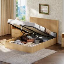 Modern Bed With Grooved Design And Hydraulic Lift System – Large Storage Space, Stable Solid Wood Slats, Easy-Care Surface – 160 X 200 Cm – Light Oak - Oak Color + 160cm + 200cm - View 6