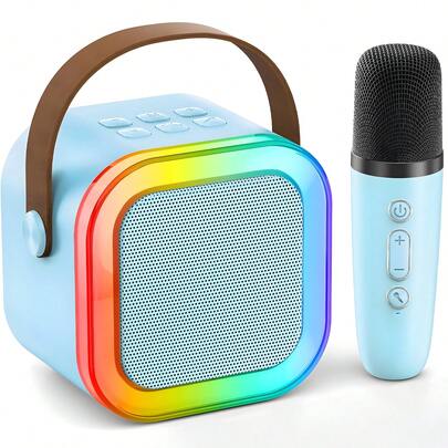 A Wireless Karaoke Microphone, Portable Bluetooth Speaker With 5 Voice Effects, LED Lights, Ideal For Parties, Birthdays And Gatherings