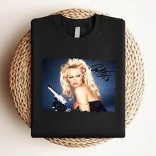 T-shirt femme imprimé avec la signature de Pamela Anderson, tailles S à 5XL, réf. WS2632, manches longues ou courtes - Noir - Voir 3