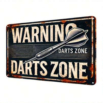 1pc Vintage Metal Darts Area Sign - Single, 12" X 8" Wall Mounted Metal Plaque, Retro Warning Sign, Suitable For Darts Board Area, Great For Home, Bar, Cafe, Garage - Multipurpose Metal Wall Decor