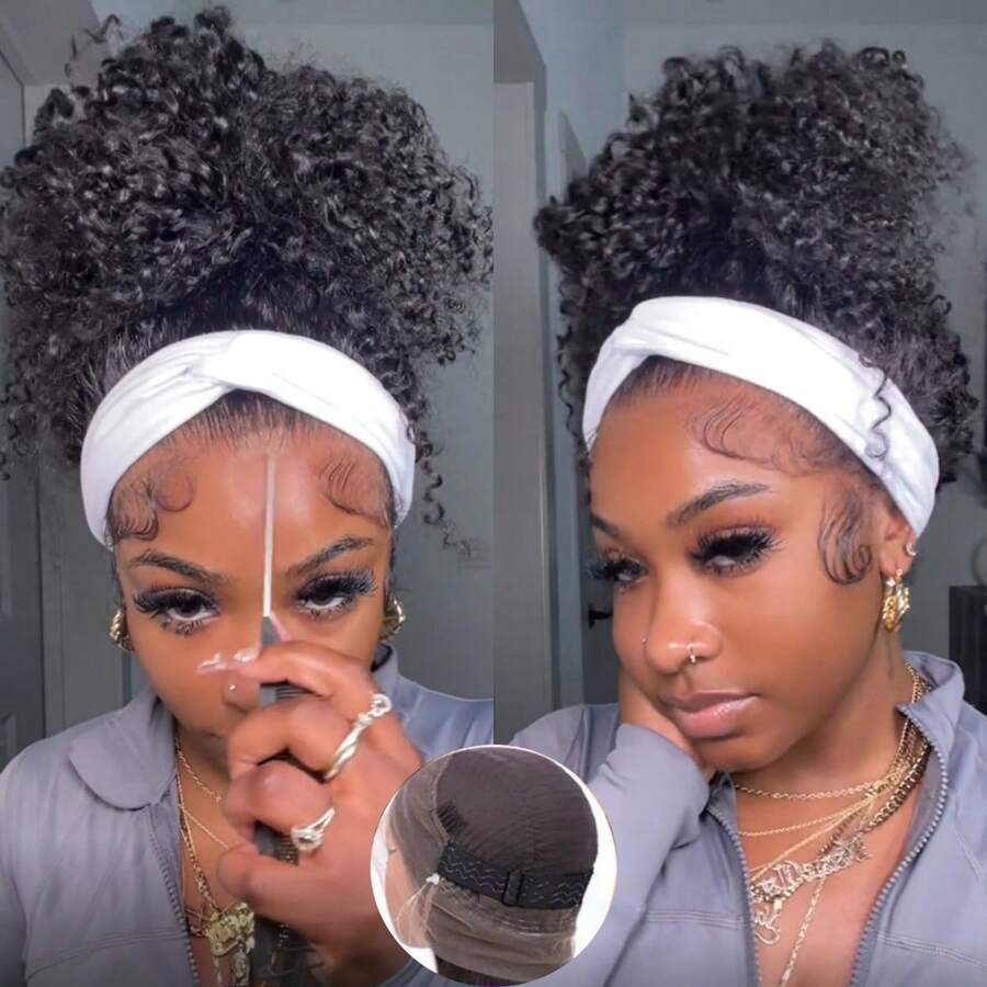 ZHENDEFA Hidden Strap 360 Lace Front Wigs Human Hair Jerry Curly Wig 200% Density Curly Human Hair 360 Lace Wear Go Glueless Wig Pre Plucked Natural Hairline For Women