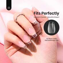 Beetles Soft Gel Nail Tips Short Almond 288pcs In 12 Sizes, Etch-X Pre-Etched Full Cover Acrylic Fake Nails Art - Coffin Extra Short 576pcs (Etch X Nail Tips ) - 查看 6