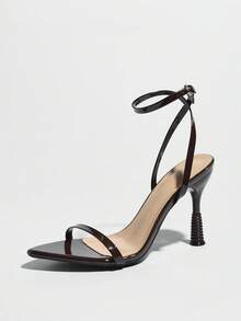 Women's High Heel Sandals, Fashionable Mule Shoes With Unique Textured Pointed Toe, Comfortable Glossy Mirror Material, Elegant And Versatile Black High Heels For Spring/Summer Parties, Dates, Outings, Dresses - Coffee Brown - View 4