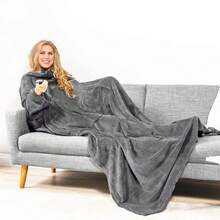 Blanket With Sleeves For Adult Women Men, Robe Blanket Gift Soft Warm Wearable Blanket Fleece Wrap Throw - Dark Grey - View 4