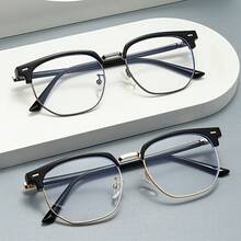 Retro Half-Gold Frame Fashion Glasses Men, Suitable Mobile Phones And Computers.Classic And Simple Design, Combining Eye And Decoration, Suitable Both Men And Women - 亮黑色(金色) - 查看 4