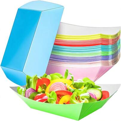 30 Pack Colorful 2Lb Paper Food Boat Trays Disposable Paper Boats Containers, Colored Kraft Food Serving Tray Boats Plates Snack Popcorn Dessert HotDog Sandwich Burger Taco Fries Nacho 4COR