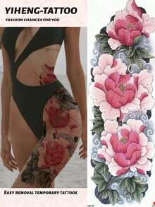 1 pieza Tatuaje temporal de gran rosa rosa, pegatina de tatuaje de papel, tatuaje corporal multiusos apto para brazos, pecho, abdomen y espalda, y fácil de aplicar y retirar - Multicolor - Ver 1
