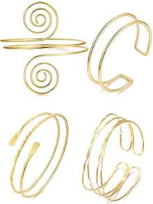 4pcs Women's Arm Cuff Bracelet Set, Minimalist Adjustable Arm Bands - A0021T-11-6PCS - View 1