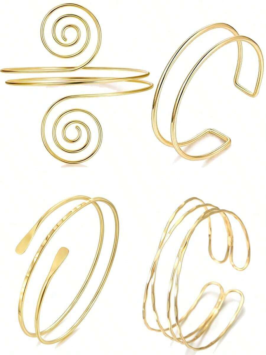 4pcs Women's Arm Cuff Bracelet Set, Minimalist Adjustable Arm Bands - A0021T-11-6PCS - View 1