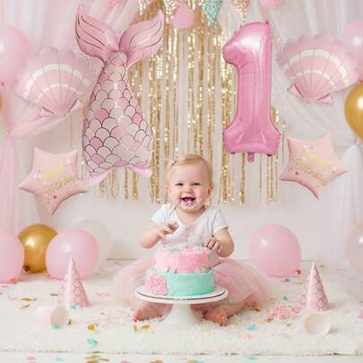 Set de 7 globos de sirena rosa, incluye globos de lámina con forma de concha, adecuado para decoración de fiesta de cumpleaños, baby shower, boda, despedida de soltera, aniversario y talla grande