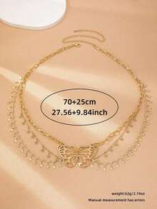 Cadena de cintura de múltiples capas con colgante de mariposa y margarita, accesorio elegante para mujeres - Dorado - Ver 7