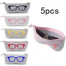 5pcs/Set Unique Soft Felt Eyeglass Cases - Colorful Eye Design, Portable Durable Fashion Eyeglass Holder, Unisex, Zipper Closure, Cute Eyeglass Case - Multicolor - View 13