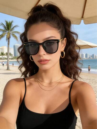 1pc Unisex Fashionable Round Full Frame Fashion Glasses, Suitable For Daily Outings, Holidays, And Beach Accessories