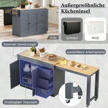 Kitchen Island On Wheels, Extendable Dining Area Kitchen Island With Spice Rack And Drawers, Mobile Freestanding Kitchen Island, Ideal For Kitchen And Dining Room - Grey - View 7