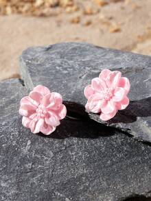 Opalesca 1 对时尚优雅花朵仿珍珠耳钉 情人节、妈妈、母亲、母亲节、礼物 - 粉色 - 查看 3