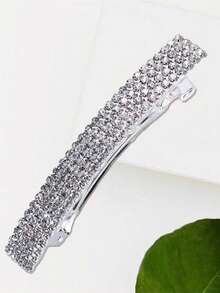 1pc European And American Fashion Personalized Luxury Versatile Headpiece, Bridal Wedding Accessory Tassel Headchain, Rhinestone Geometric Pattern Casual Party Copper Hairpin - Gold - View 4