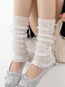 1 Pair Spring/Summer Thin Casual Fashion Daily Mesh Lace Trim Ballet Style Girl Mid-Calf Cream Lace Letter Leg Warmers - Multicolor - View 20