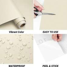 1 Roll Of Matte Texture Peel And Stick Wallpaper, Waterproof Self-Adhesive Removable Wall Sticker, Suitable For Cabinet Door Desktop, Bedroom, Living Room, Wall Decor, Furniture Renovation And Home Decoration, Decorative Wall Stickers, Room Decoration - Beige - View 8