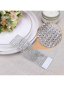 Napkin Rings, Pack Of Napkin Rings Diamond Adornment For Place Settings, Wedding Receptions, Dinner Or Holiday Parties, Family Gatherings - Silver - View 2