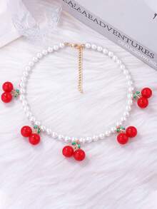 1件装时尚简约仿珍珠水果樱桃项链，百搭优雅女士项链饰品 - 清新櫻桃項鍊 - 查看 2